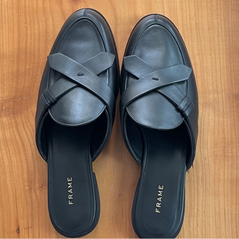 Frame Denim Women's Black Cross-Strap Mules